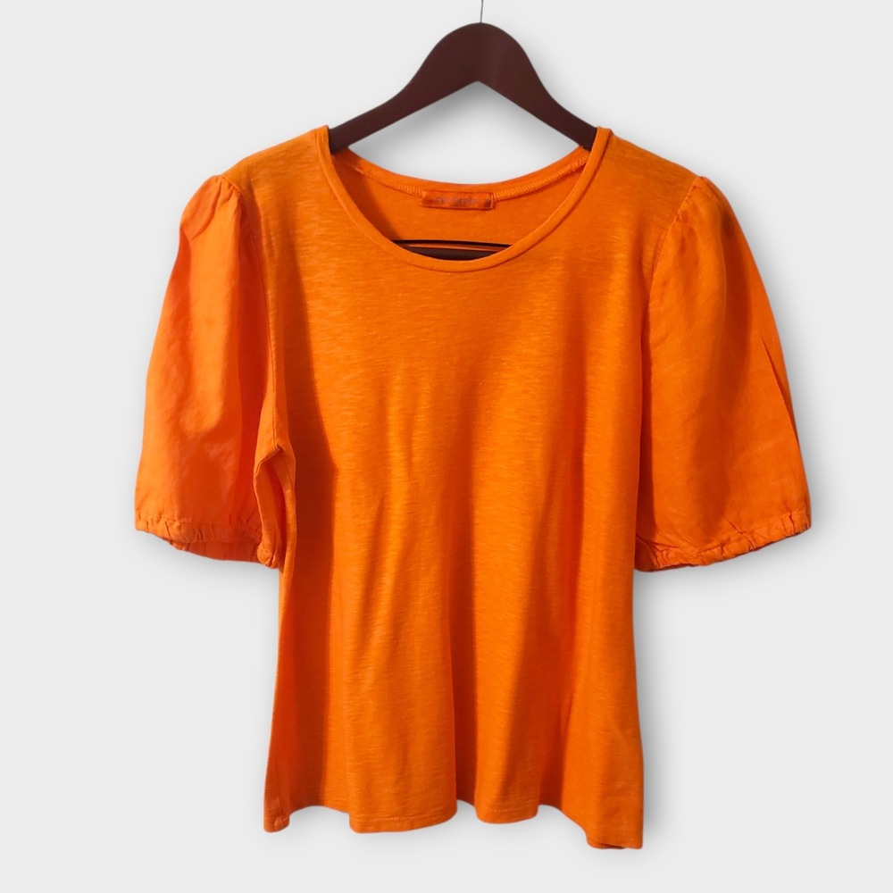 Cut Loose Orange Linen Cotton Puff Sleeve T-Shirt Top Size S Made in USA